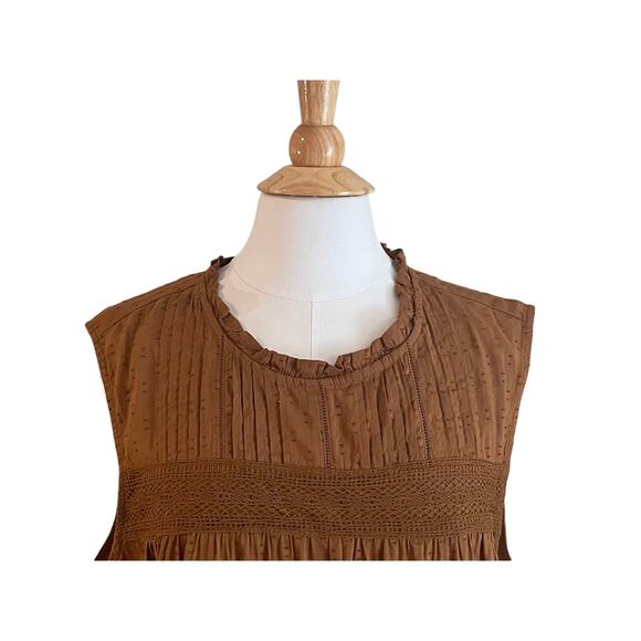 Old Navy Cotton Blend Brown Sleeveless Embroidered Swing Blouse, Size XXL - Picture 3 of 13